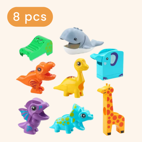 Marble Run Building Blocks Duplo-Compatible Dinosaur and Animal Add-On 4pcs
