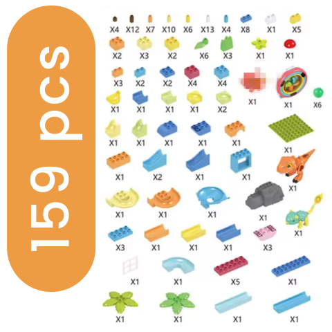 Marble Run Toy Set - Duplo-Compatible Catapult Dinosaur Ball Runs Game 159 pcs