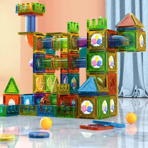 Magnetic Tiles Marble Run Set –  A Build-It-Yourself Ball Run for Kids Castle